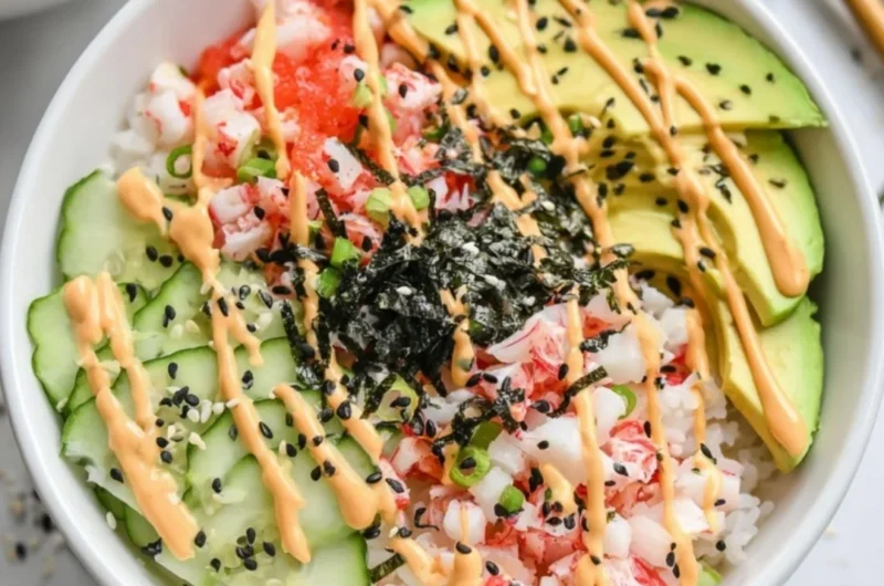 California Roll sushi bowls featuring fresh ingredients and vibrant presentation