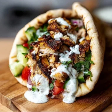 Delicious Chicken Shawarma served with creamy garlic sauce on a plate