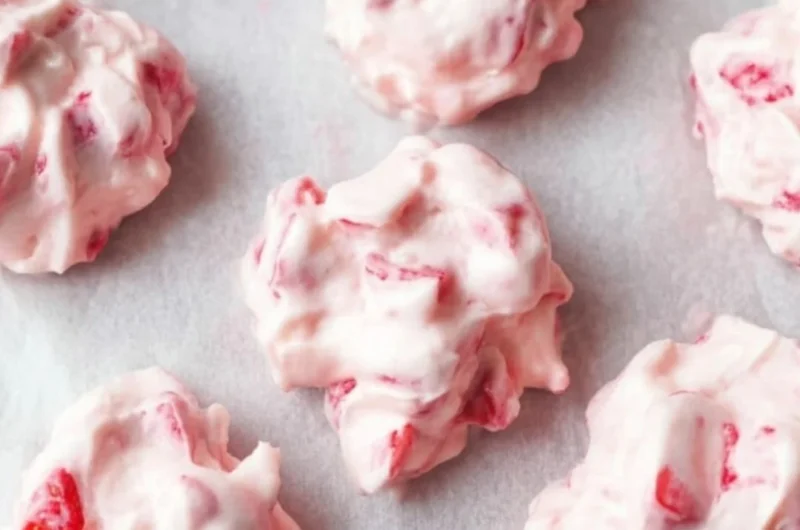 Chocolate strawberry yogurt clusters recipe with fresh strawberries and yogurt.