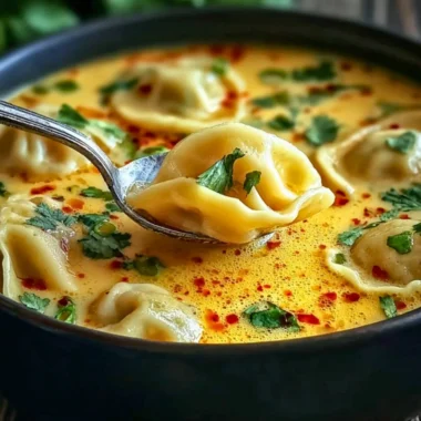 Bowl of comforting Thai potsticker soup with fresh ingredients