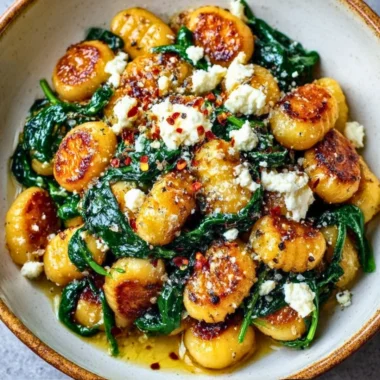 Creamy gnocchi dish with fresh spinach and feta cheese