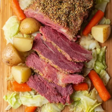 Crock Pot corned beef and cabbage ready to serve for a delicious meal.