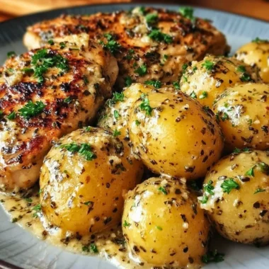 Crock Pot Parmesan Garlic Chicken served with roasted potatoes