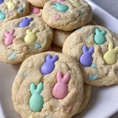 Easter M&M cookies decorated with colorful candies for festive celebrations