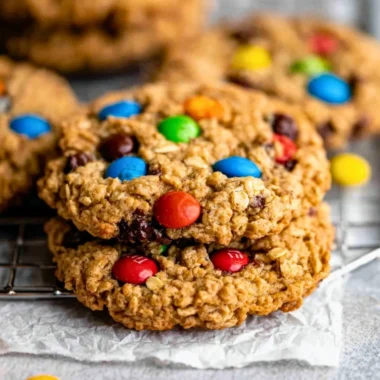Gluten-free monster cookies with chocolate chips and colorful candies