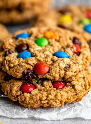 Gluten-free monster cookies with chocolate chips and colorful candies