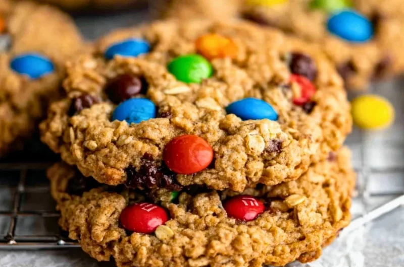 Gluten-free monster cookies with chocolate chips and colorful candies