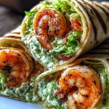 Grilled Shrimp Caesar Wraps served with fresh ingredients wrapped in a tortilla.