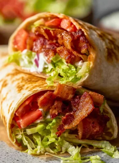 Healthy BLT wraps with fresh ingredients and a secret sauce on a plate.