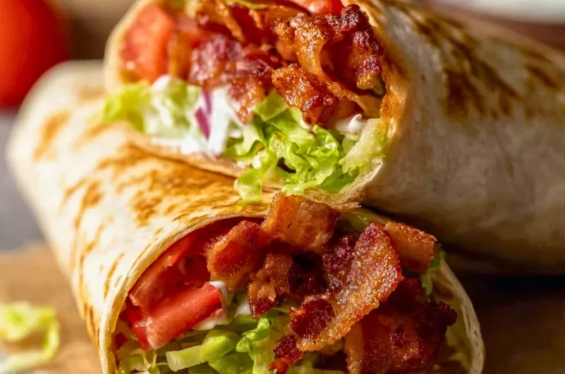 Healthy BLT wraps with fresh ingredients and a secret sauce on a plate.