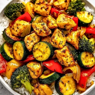 Healthy chicken and vegetables skillet dish served in a frying pan