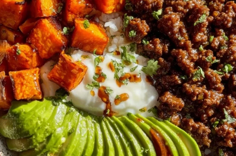 High-protein beef bowls featuring tender beef and colorful vegetables.