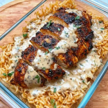 Delicious High Protein Creamy Cajun Chicken & Rice dish plated elegantly
