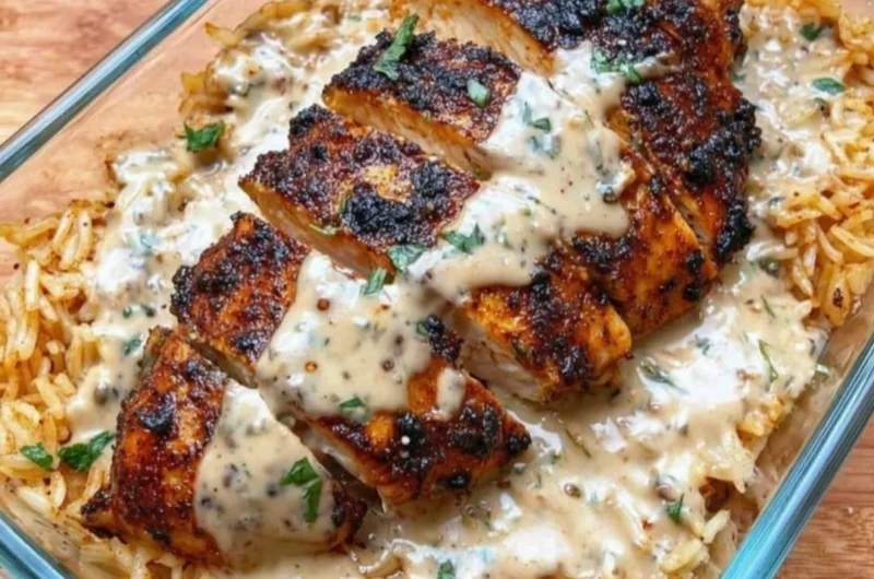 Delicious High Protein Creamy Cajun Chicken & Rice dish plated elegantly