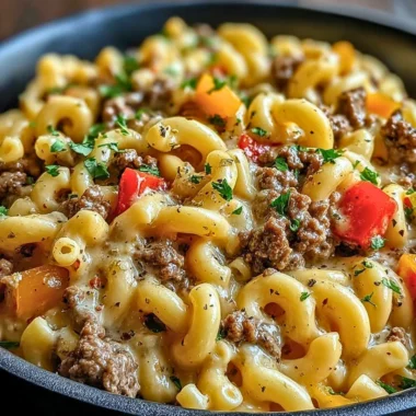 High-protein creamy Philly cheesesteak mac and cheese dish