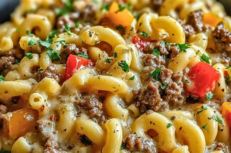 High-protein creamy Philly cheesesteak mac and cheese dish