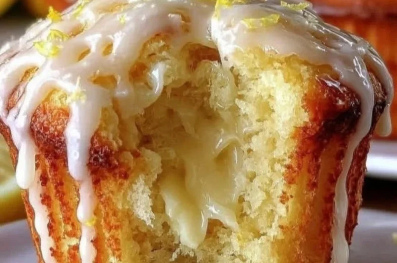 Delicious Lemon Cream Cheese Muffins fresh out of the oven on a cooling rack