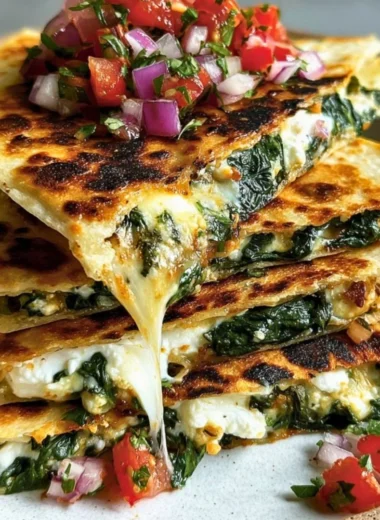 Delicious Mediterranean quesadillas filled with fresh vegetables and herbs.