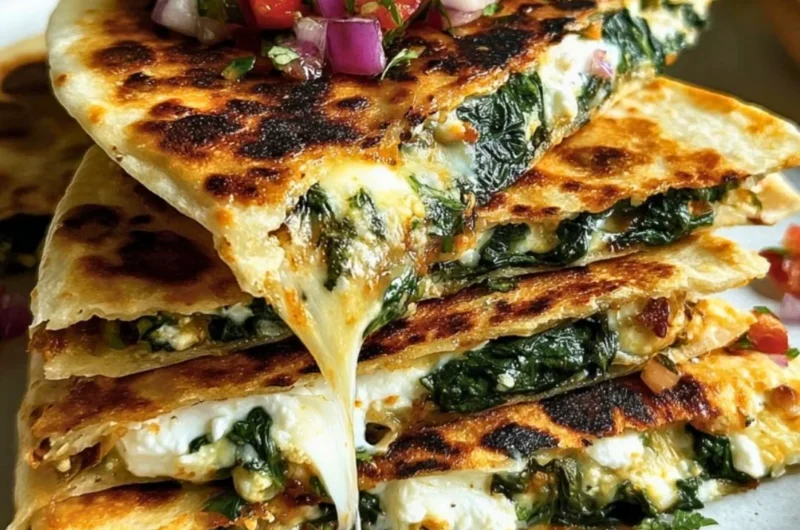 Delicious Mediterranean quesadillas filled with fresh vegetables and herbs.