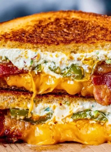 Roasted jalapeno popper grilled cheese sandwich with melted cheese and peppers