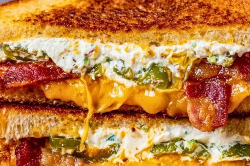 Roasted jalapeno popper grilled cheese sandwich with melted cheese and peppers