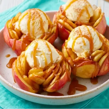 Slow Cooker Bloomin' Baked Apples served in a bowl, garnished with cinnamon.