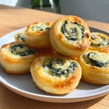 Bite-sized pinwheels filled with creamy spinach dip for appetizers