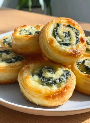 Bite-sized pinwheels filled with creamy spinach dip for appetizers
