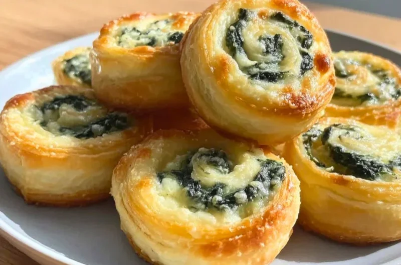 Bite-sized pinwheels filled with creamy spinach dip for appetizers