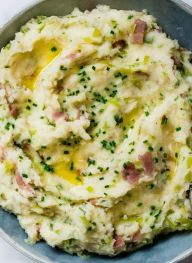 St. Patrick's Day Colcannon Irish potatoes with bacon on a plate