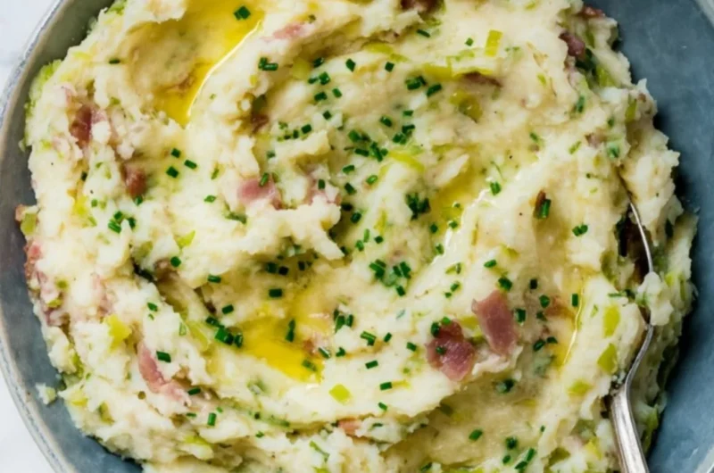 St. Patrick's Day Colcannon Irish potatoes with bacon on a plate