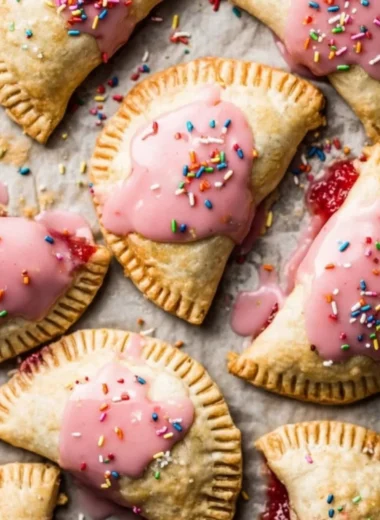 Delicious homemade Strawberry Rhubarb Pop Tarts on a rustic table.
