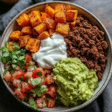 Delicious Sweet Potato Taco Bowl filled with colorful ingredients and vibrant toppings