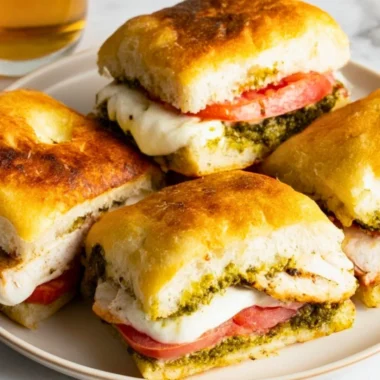 Toasted chicken pesto sandwich with juicy chicken and fresh basil pesto on crispy bread