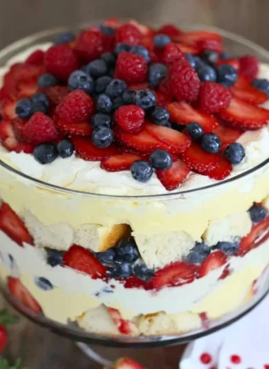 Delicious trifle with sherry served at a dinner party