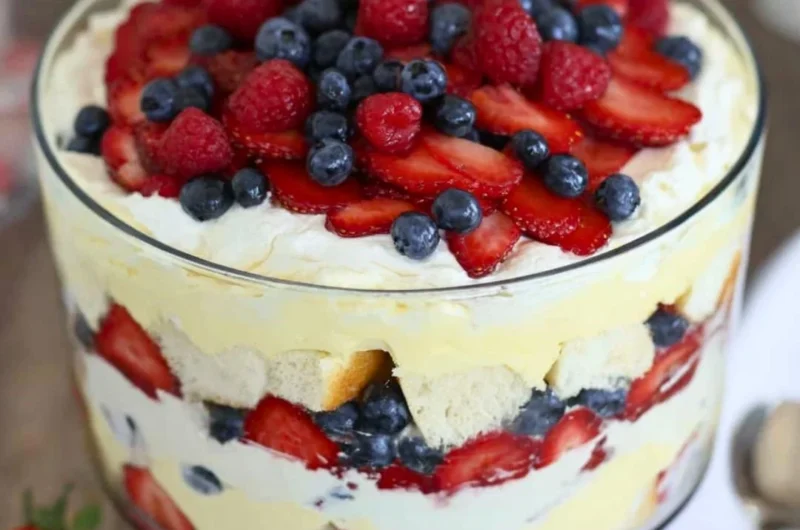 Delicious trifle with sherry served at a dinner party