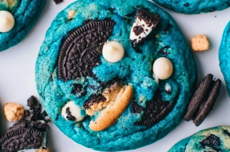 Delicious Cookie Monster cookies with chocolate chips and blue frosting