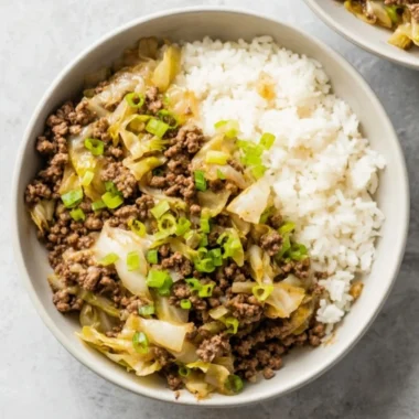 Delicious Beef and Cabbage Stir Fry served in a bowl