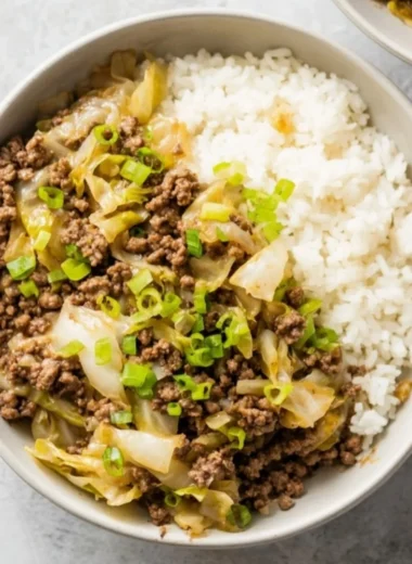Delicious Beef and Cabbage Stir Fry served in a bowl