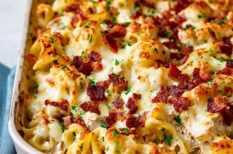 Delicious Crazy Good Casserole served in a baking dish with toppings