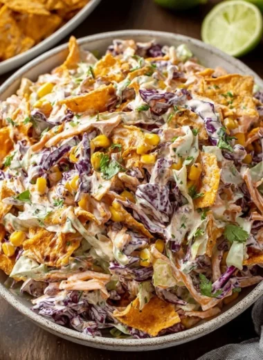 Frito Cowboy Cabbage Salad served in a bowl with colorful ingredients
