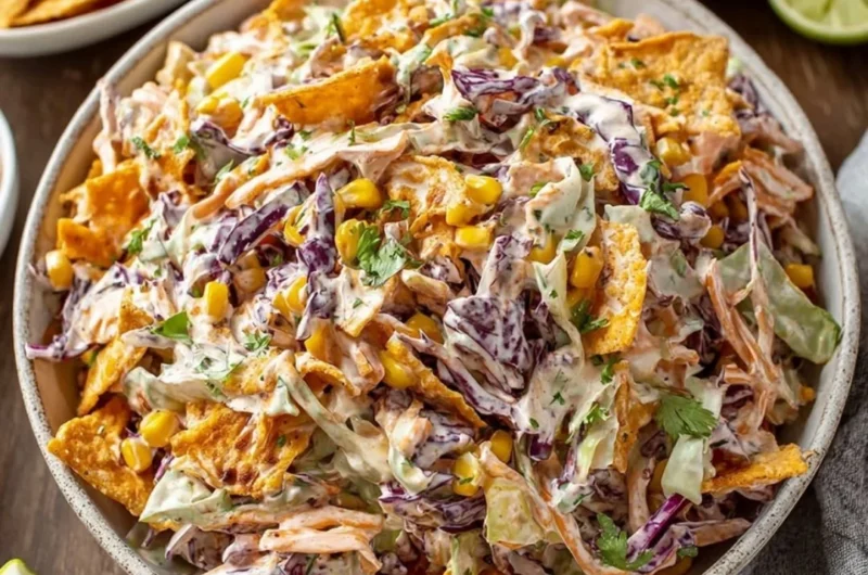 Frito Cowboy Cabbage Salad served in a bowl with colorful ingredients