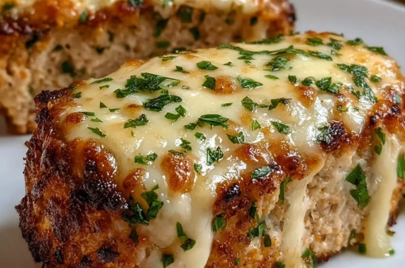 A delicious Garlic Parmesan Chicken Meatloaf with herbs and seasonings.