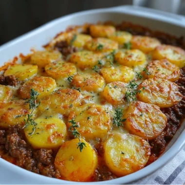 Delicious Hamburger Potato Casserole dish baked to perfection