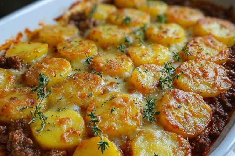 Delicious Hamburger Potato Casserole dish baked to perfection