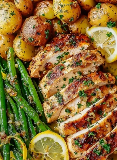 Healthy lemon garlic chicken meal prep bowls with vegetables and rice.