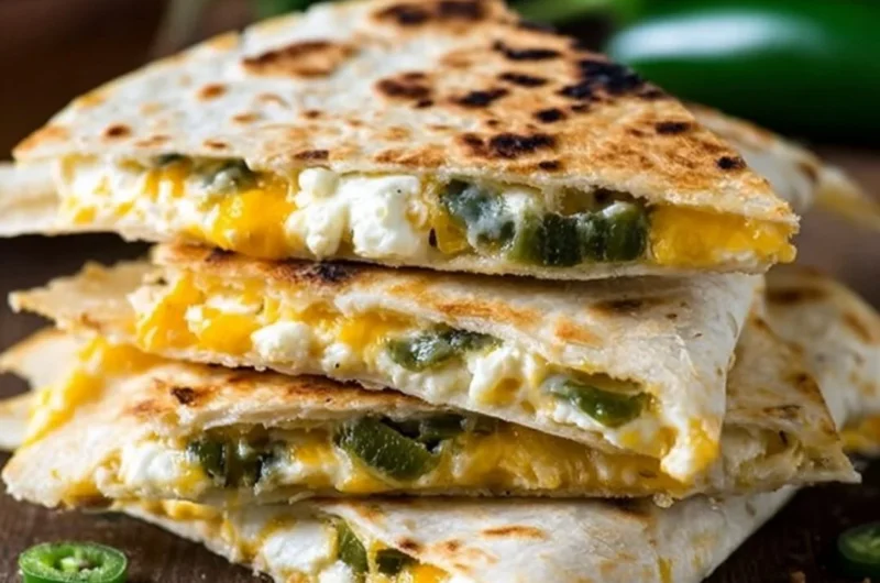 Jalapeño popper quesadillas with melted cheese and jalapeños on a plate
