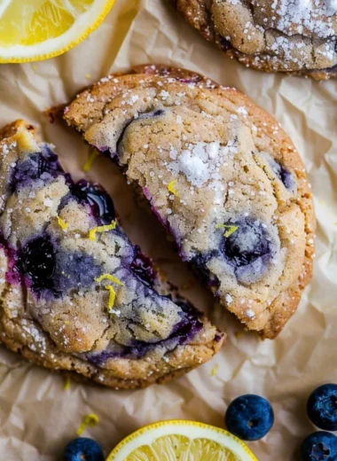 Delicious lemon blueberry cookies with a golden crust and fresh blueberries