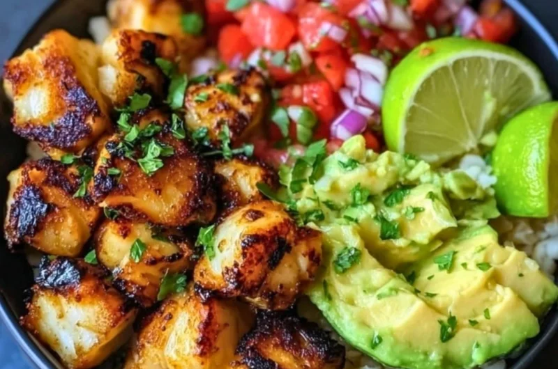 Low-carb fish taco bowls with fresh ingredients and vibrant toppings.