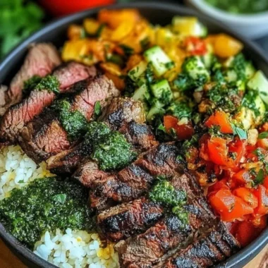 Mediterranean Steak Bowl with fresh vegetables and flavorful herbs